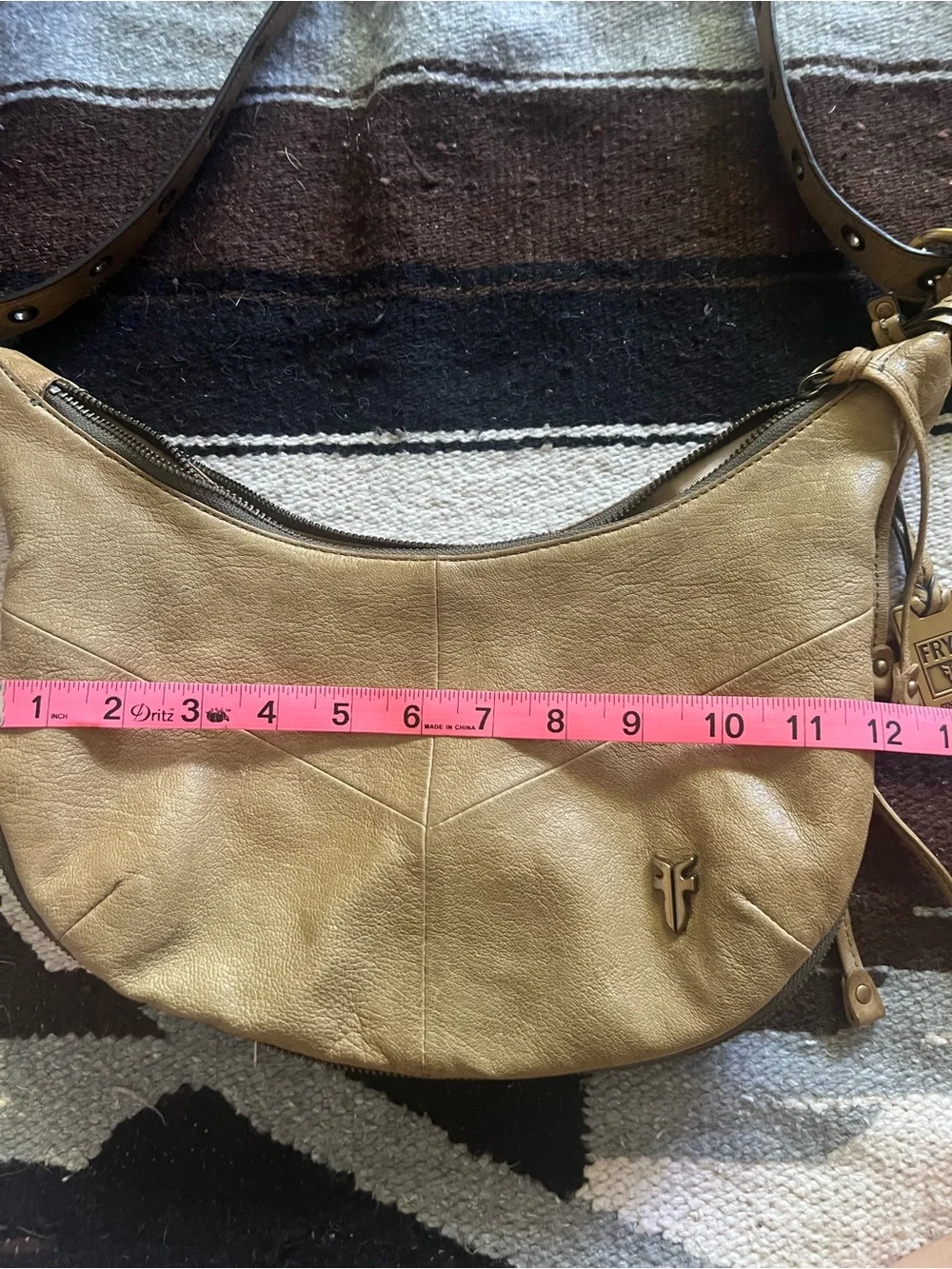 Frye Beige/Tan Leather Hobo with Brass Logo Tag